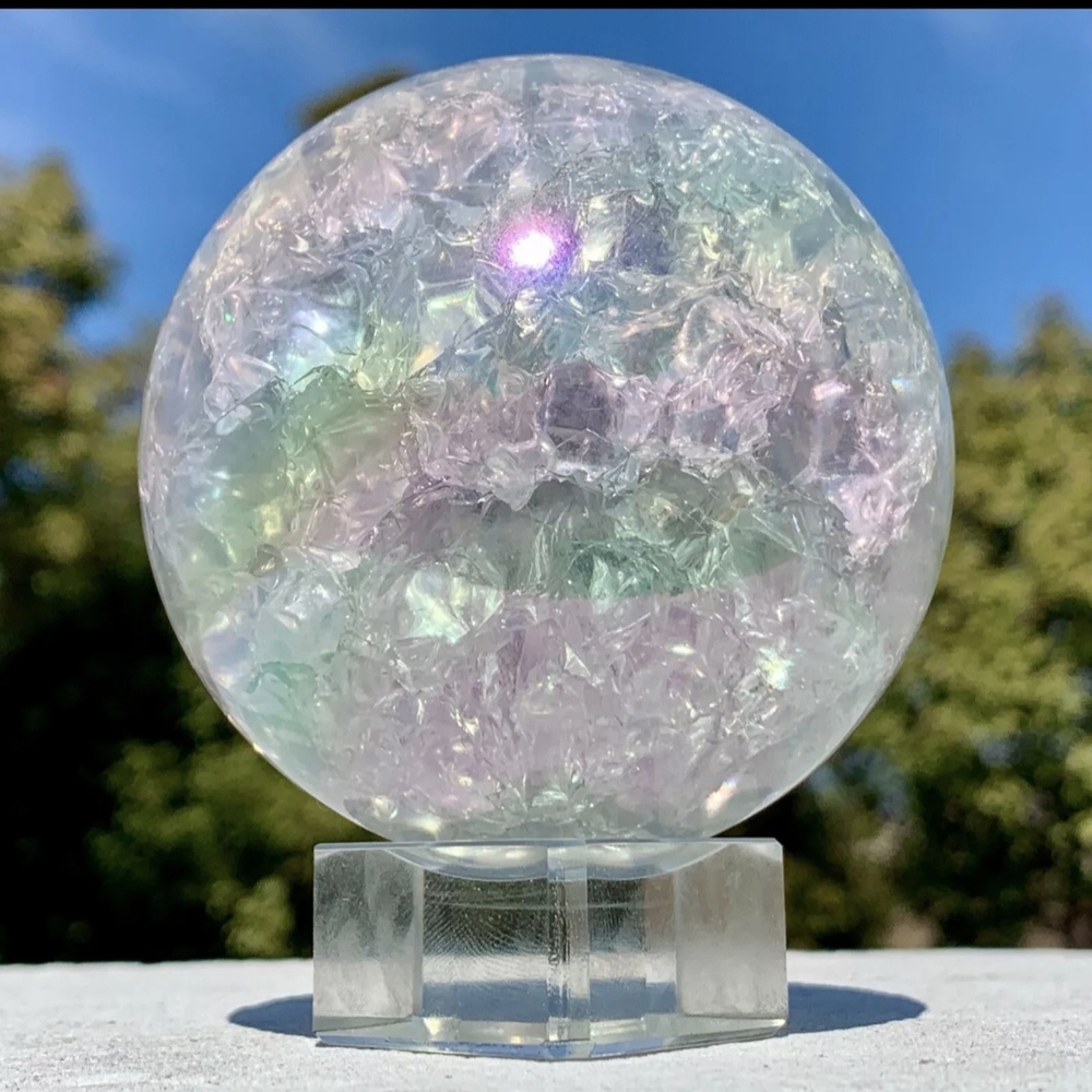 Irridescent Titanium Rainbow Quartz Crystal Ball Sphere Orb New - Picture 7 of 12